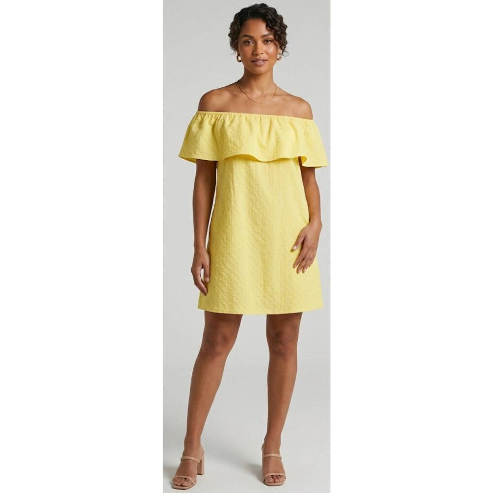 Cupcakes & cashmere womens medium yellow off shoulder shift dress spring summer